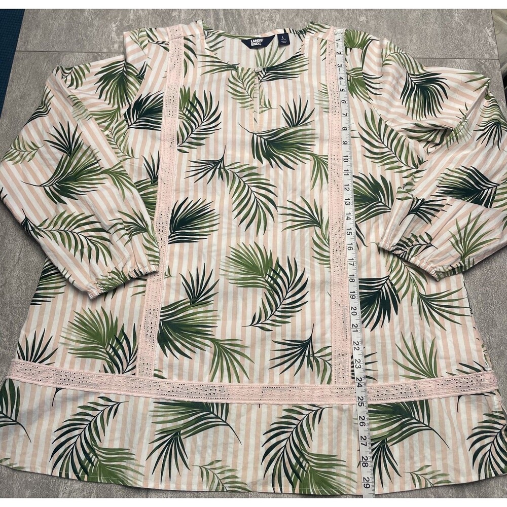 Lands End Sz L 14-16 Pink & White Striped Palms Tunic Mature Tropical Beach Cool - Picture 3 of 9